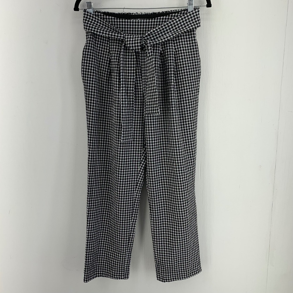 Sienna Sky Womens Medium Black White Gingham Paperbag Waist Cropped Pants Twee